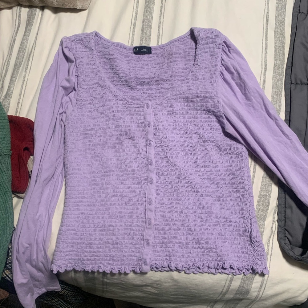 GAP Purple Puff Sleeve Smocked Blouse - soft summer, size L